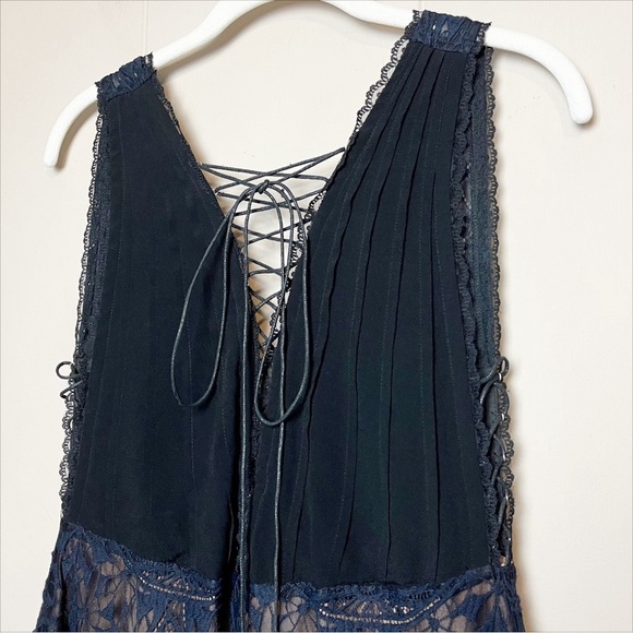 For Love & Lemons NWT Lola Rose Sleeveless Mini Dress black navy lace-up boho - Picture 3 of 16